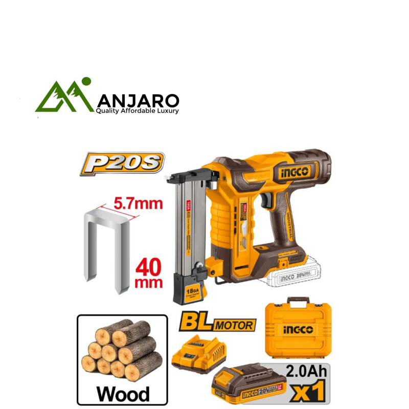 Ingco Cordless 20V Crown Stapler Nailer CCSNLI6008