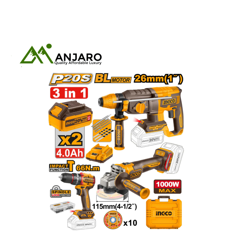 Ingco Cordless 3 Pcs Combo Kit – 20V COSLI241198