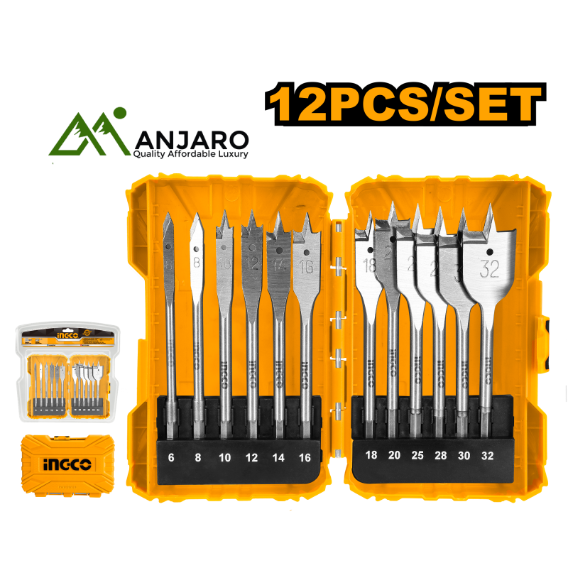 Ingco AKDL1201 12 Pcs flat wood drillbits set