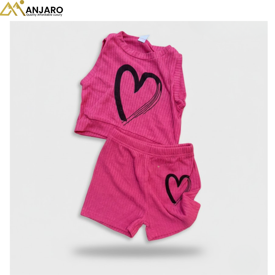 Girls Heart Ribbed Short Set – 2/3 Years