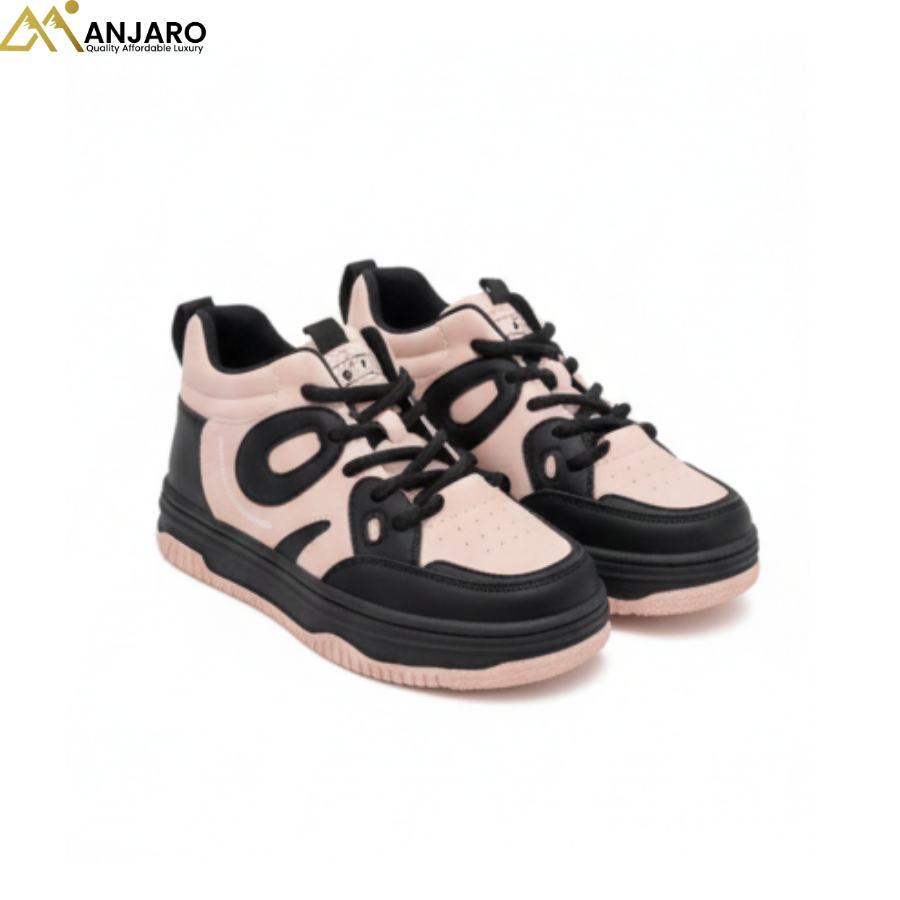 Kids Fashion Sneakers – Size 32 (Beige & Black)
