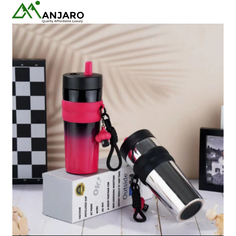 Stainless Steel Insulated Travel Mugs (Neon Green & Silver) | Double-Walled, Spill-Proof, 450ml