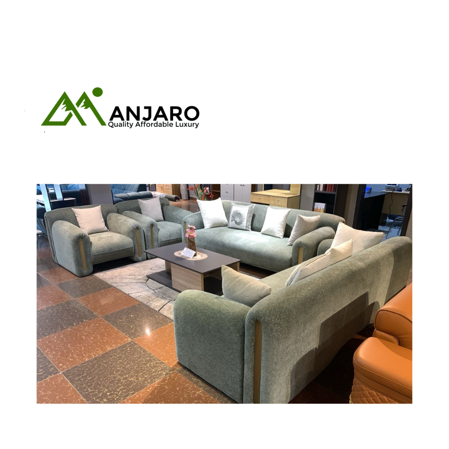 Contemporary Sage Green 6-Seater Sofa Set with Recessed Arms & Wood Trim – Natural Elegance and Ultimate Comfort