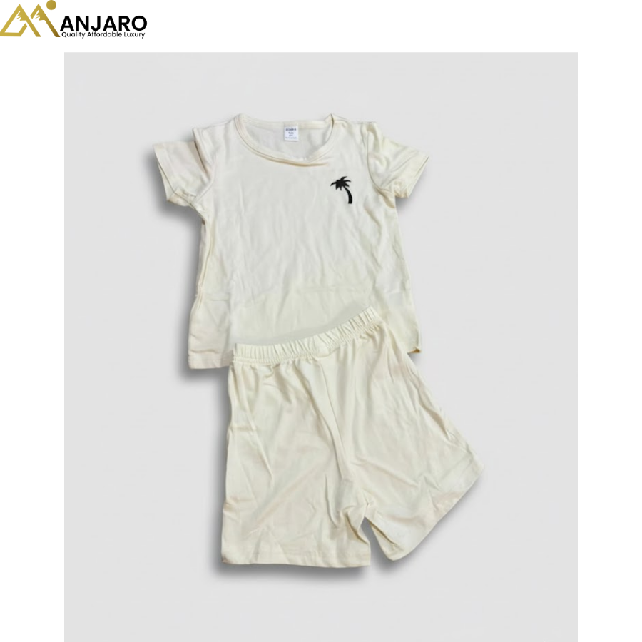 Kids Plain Cream T-Shirt & Shorts Set – 2 Piece Casual Outfit (2/3/4 Years)
