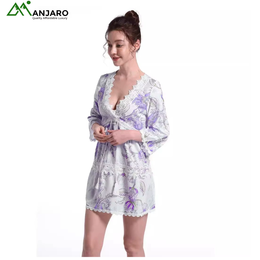 Women's V-Neck Floral Print Hollow Out Holiday Dress – Sexy Three-Quarter Sleeve Splicing Midi Dress(Shipping Fee Included)