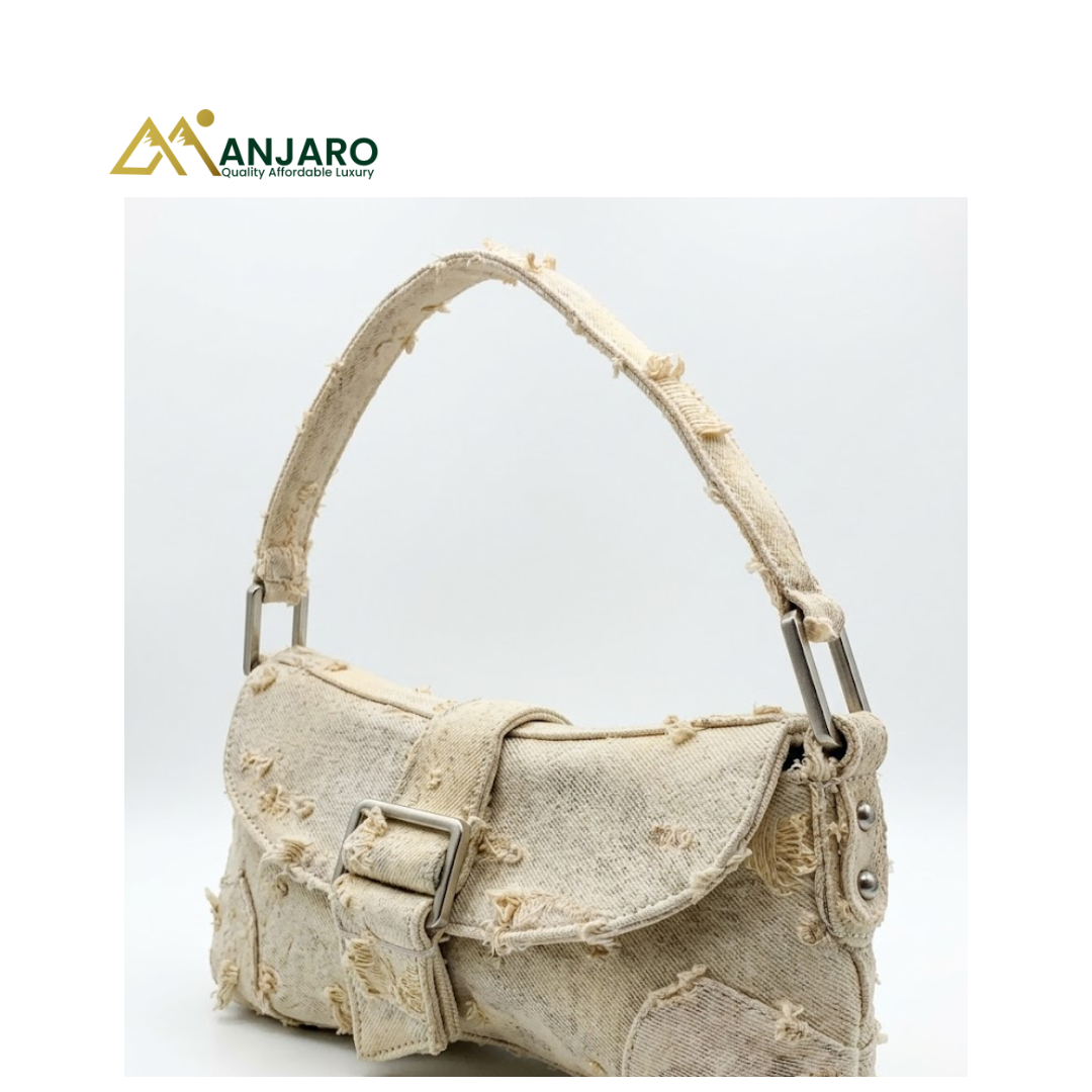 ZARA Distressed Denim Shoulder Bag – Women’s Casual Fashion Handbag