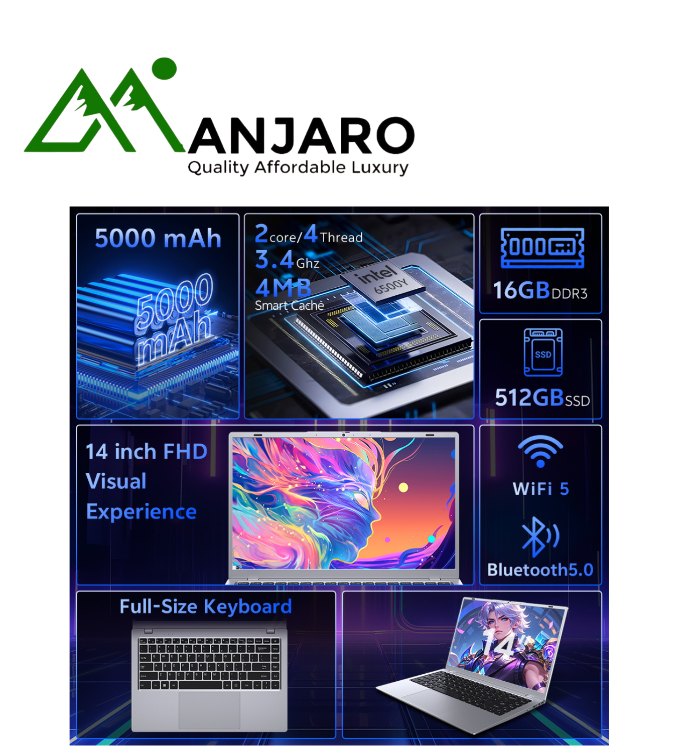 14 Inch Student Laptop Intel Pentium Gold 6500Y (Shipping fee included)