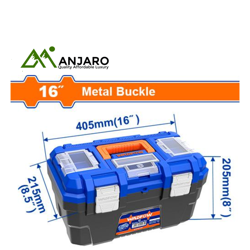 WTB3316 – 16" Plastic Tool Box with Metal Buckle & Storage Compartment