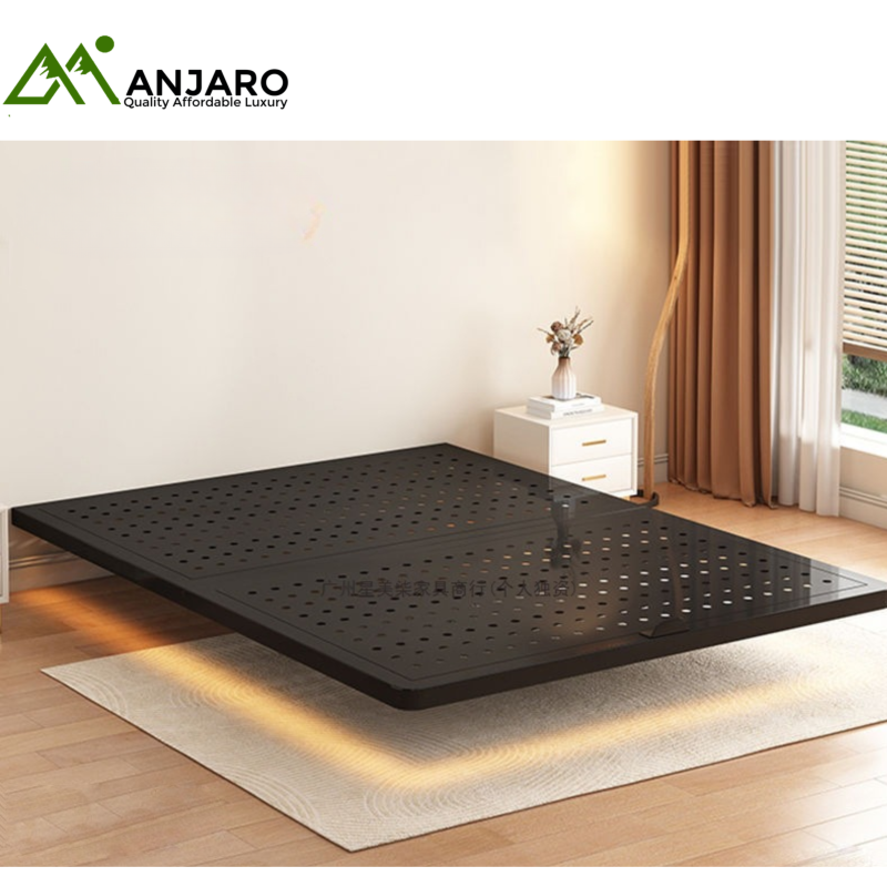 Suspended Bed Cool Black Carbon Steel Frame with Light Strip
