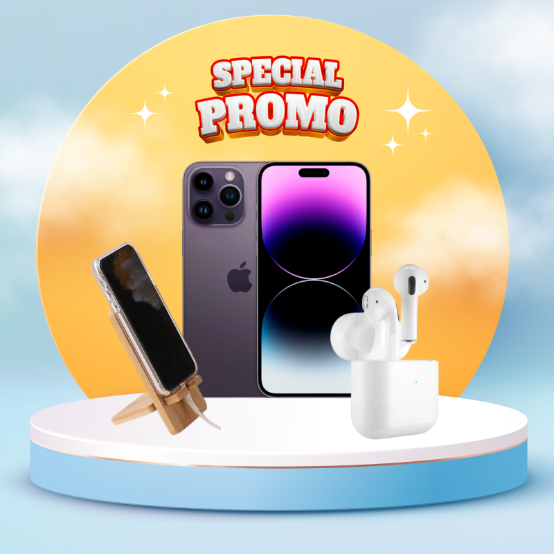 Apple iPhone 14 Pro – UK Used, 128GB + FREE Wooden Phone Stand & Air Pods Pro4 Wireless Bluetooth Headset