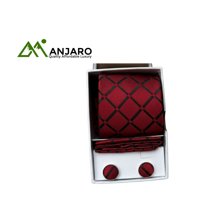 Luxury Burgundy Paisley Tie Set - Elegant Pattern Necktie, Stripe Tie & Matching Cufflinks - Sophisticated 3-in-1 Gift