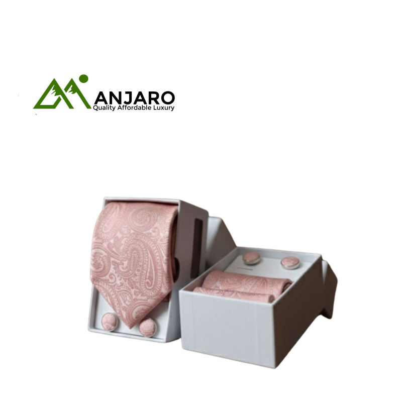 Elegant Pink Paisley Silk Tie & Cufflink Set