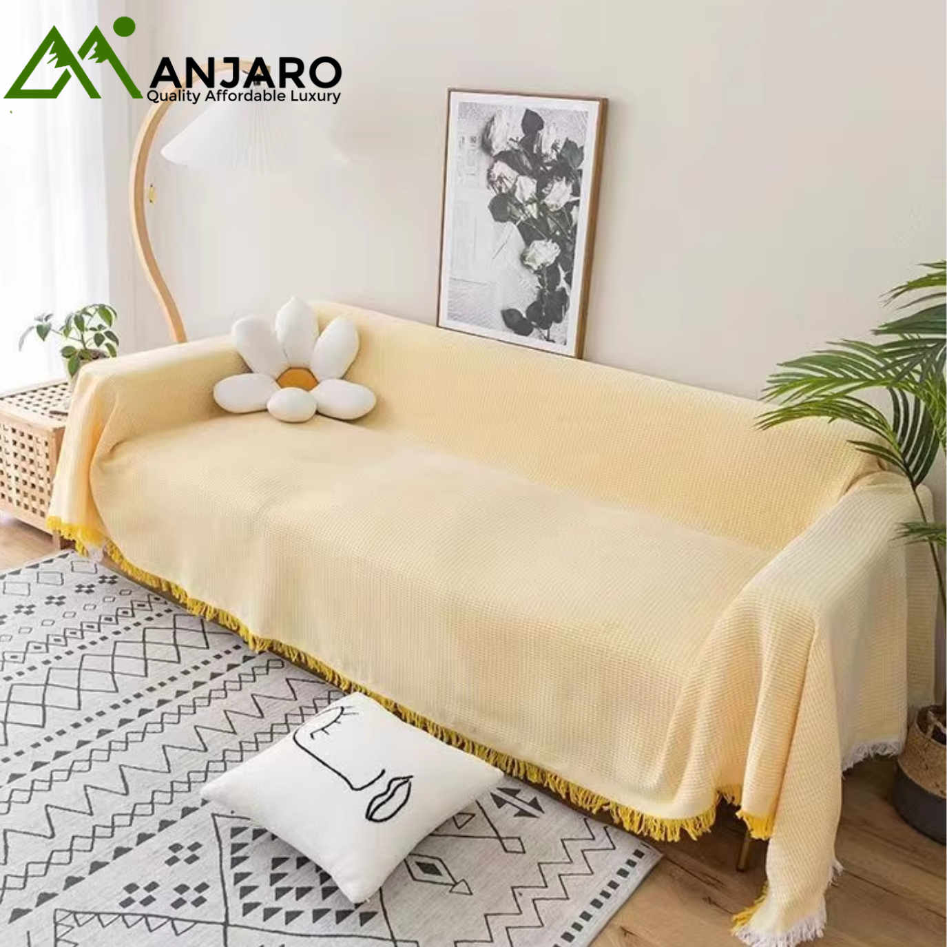 Nordic-Style White Cotton Sofa Towel