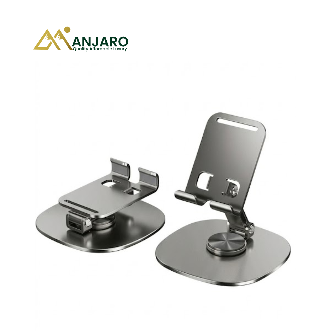 Rotating Metallic Phone Stand – 360° Adjustable, Stable Desktop Holder (Purple & Grey)