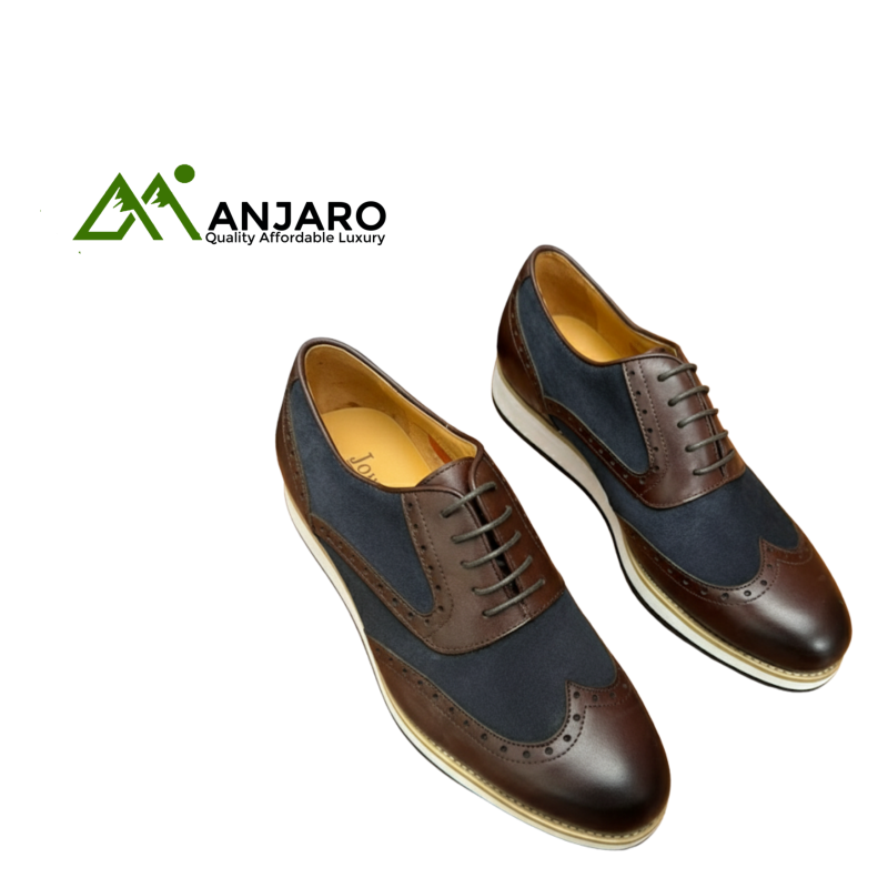 John Mendson Hybrid Wingtip Brogues - US 9 / EU 42 - Two-Tone Leather & Suede with Lightweight Athletic Sole