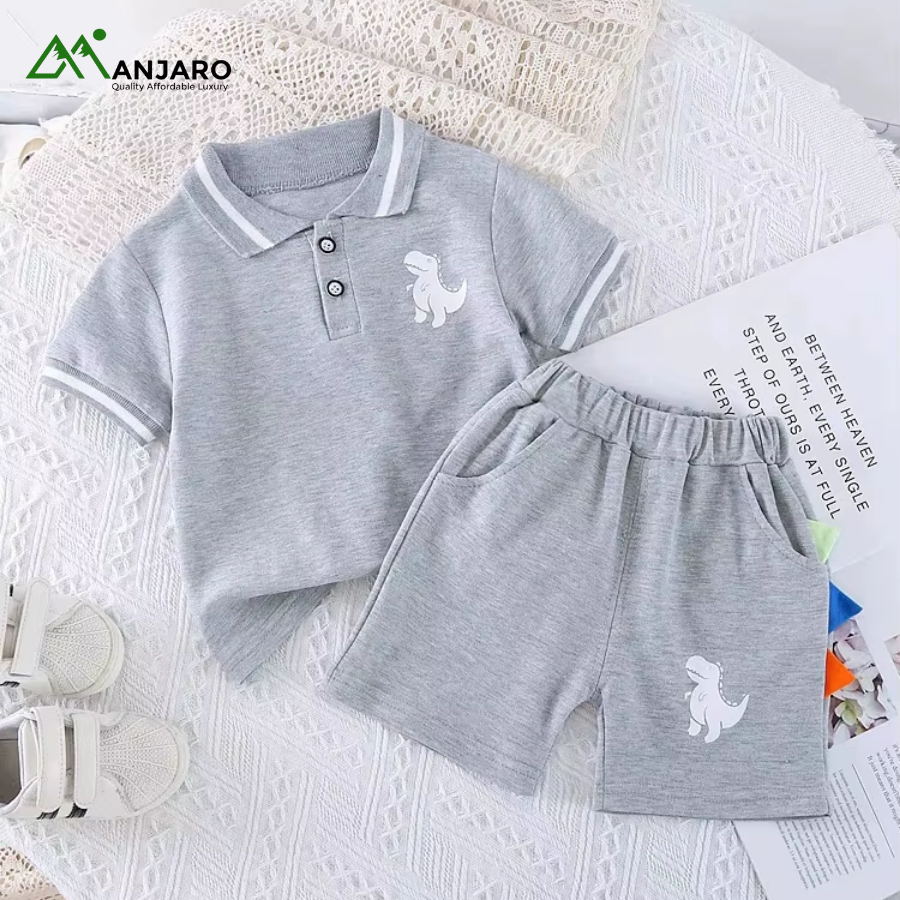 Korean Style Children’s Dinosaur Polo & Shorts Set – Summer Boys’ Casual 2-Piece Outfit (Shipping Fee Included)