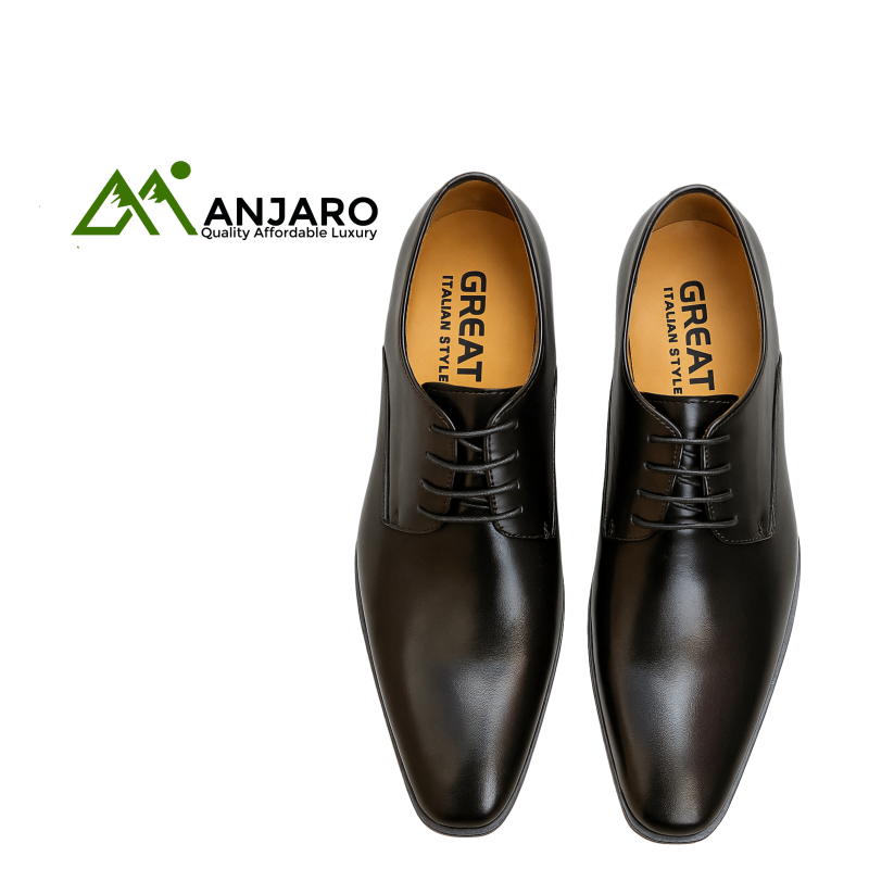 Great Italian Style Black Plain Leather Oxford Shoes - Sleek Finish | Essential Executive Footwear | Formal & Minimalist Style