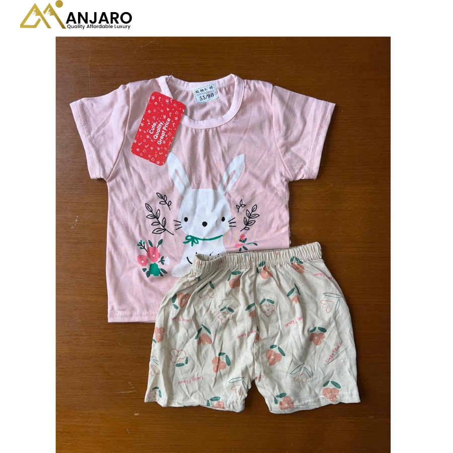 PatPat Girls' Bunny Graphic Top & Floral Shorts – 2-Piece Set