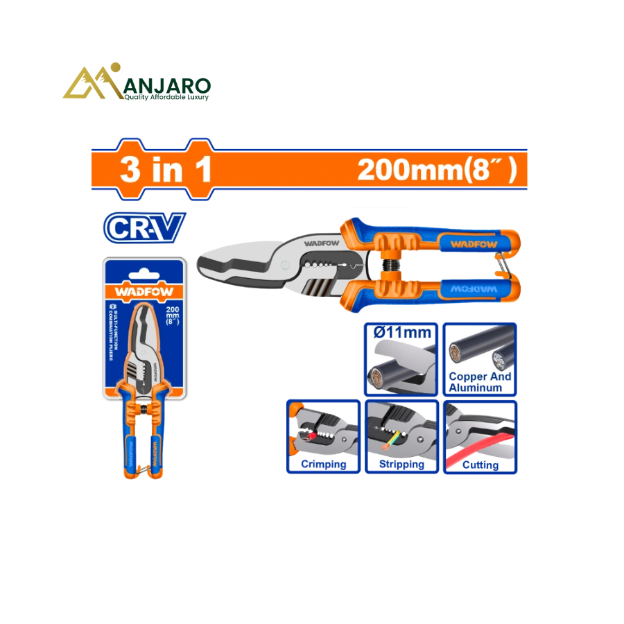 WADFOW 3-in-1 Multi-Function Cable Cutter – 8-Inch Cr-V Electrical Cutting Tool – 200mm WPL5778
