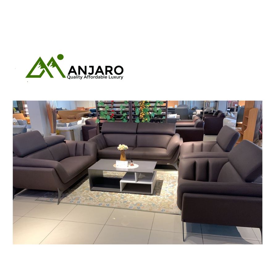 Urban Core Modern Dark Leatherette Sofa Set - Low-Profile Design with Adjustable Headrests (3-Piece)