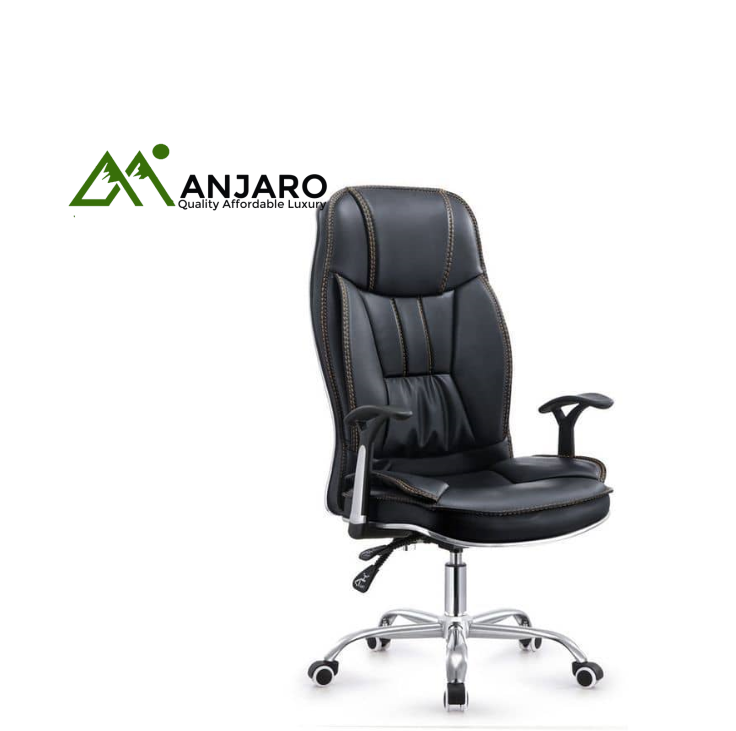 Executive Leather Swivel Chair – Ergonomic High-Back Design with Adjustable Height & Padded Armrests