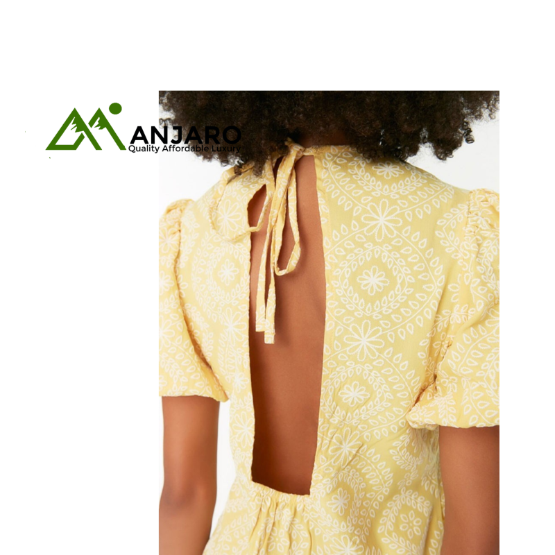 Yellow Embroidered Back Low-Cut Dress – Vibrant Statement Piece with Elegant Detailing | Sizes S–XL
