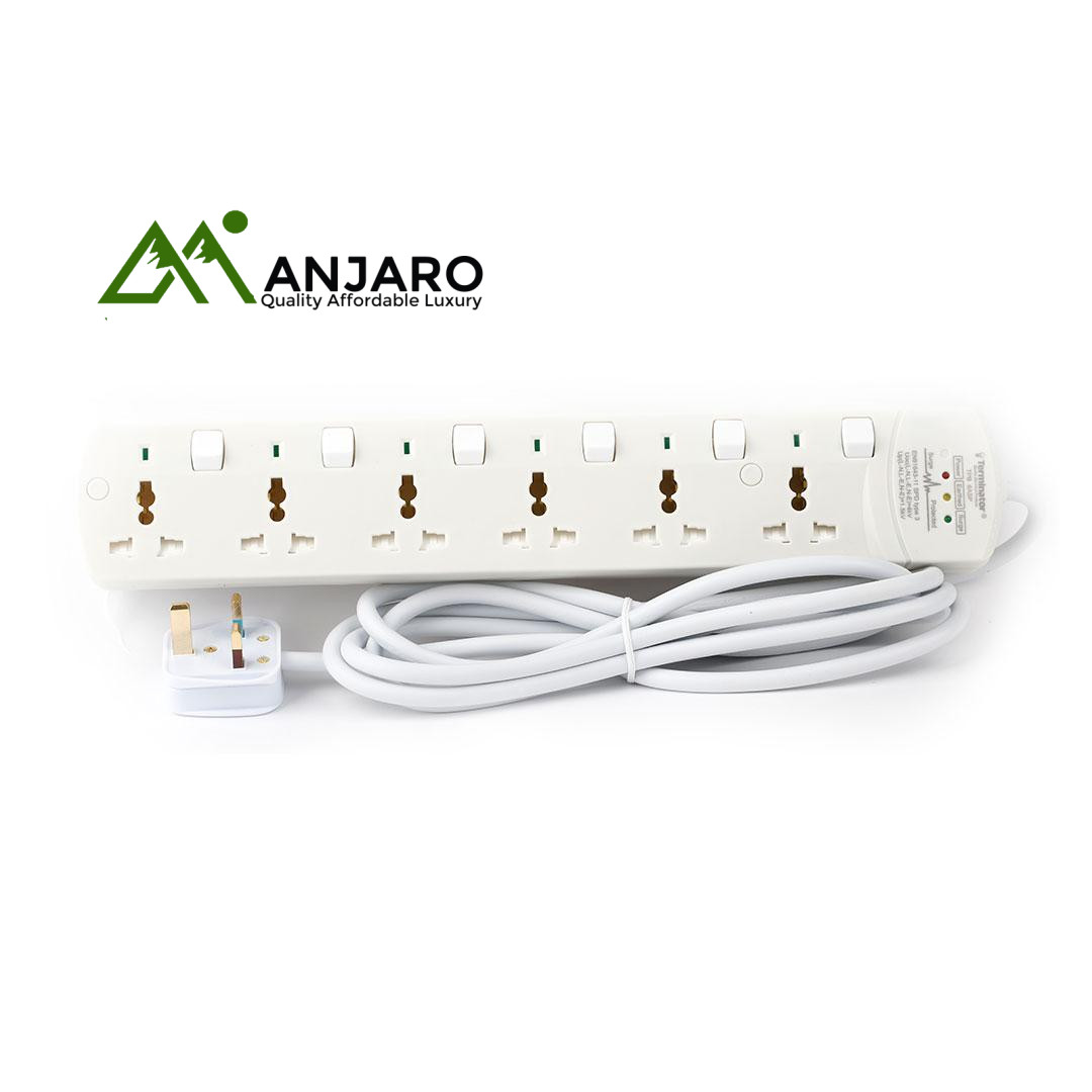 Terminator 6 Way Universal Power Extension Socket with Surge Protection & 3M Cable