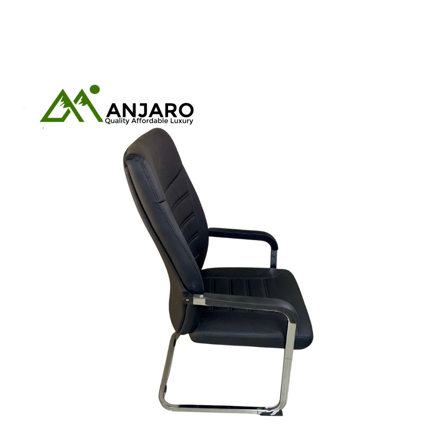Executive Visitor Office Chair – Ergonomic Padded Seat, Chrome Frame, Leather Finish – Black