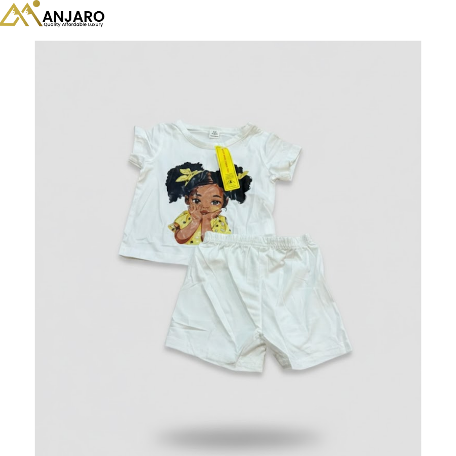 Baby Girl Graphic T-Shirt & Shorts Set – White 2 Piece Outfit (6–12 Months)