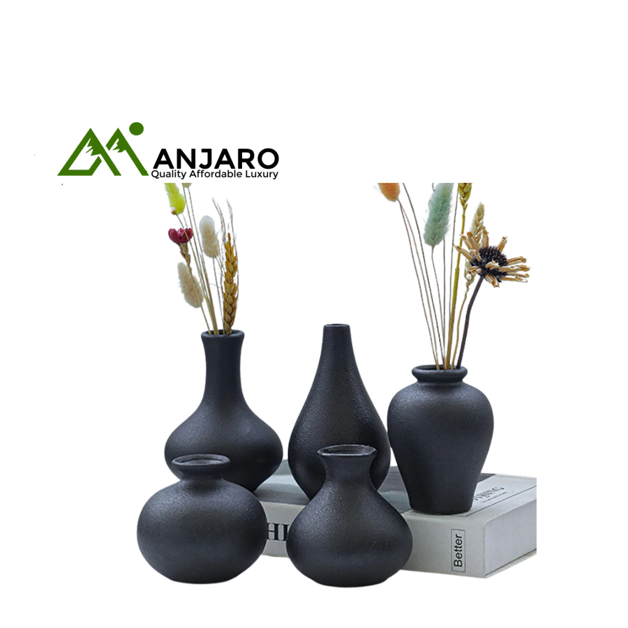 Five-Piece Nordic-Style Black & White Ceramic Vase Set – Luxury Home & Tabletop Décor