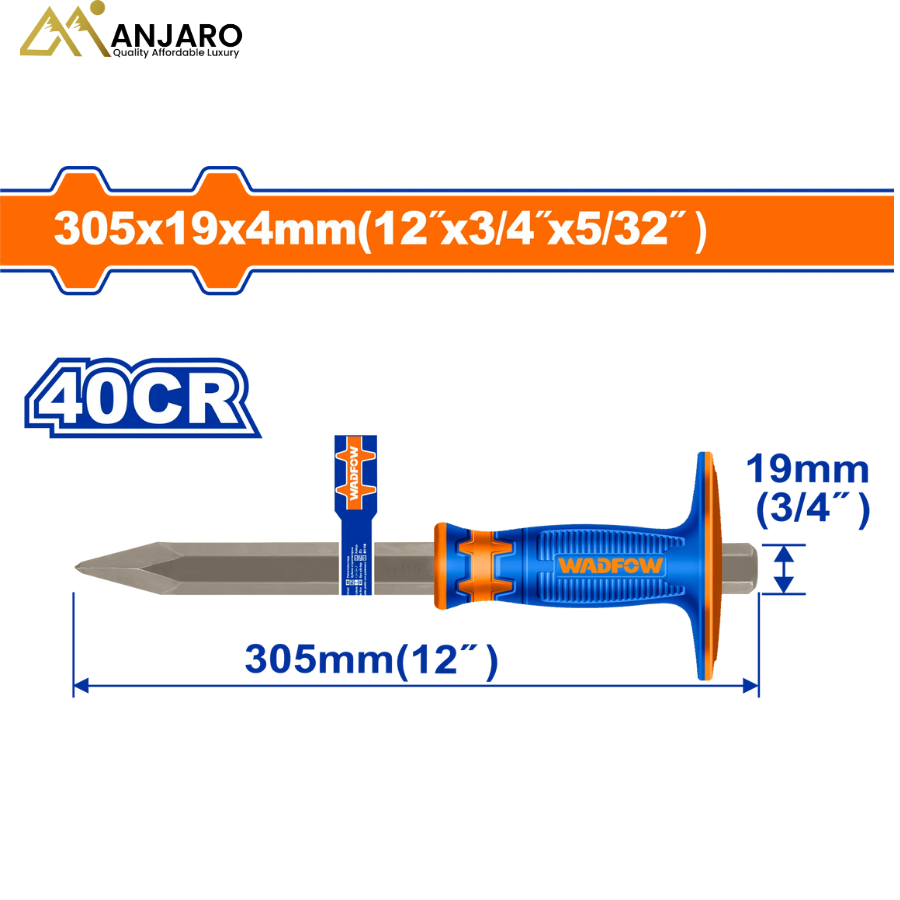 Wadfow Concrete Chisel – 4×19×305mm 40Cr Heat-Treated Hand Tool WCC2314