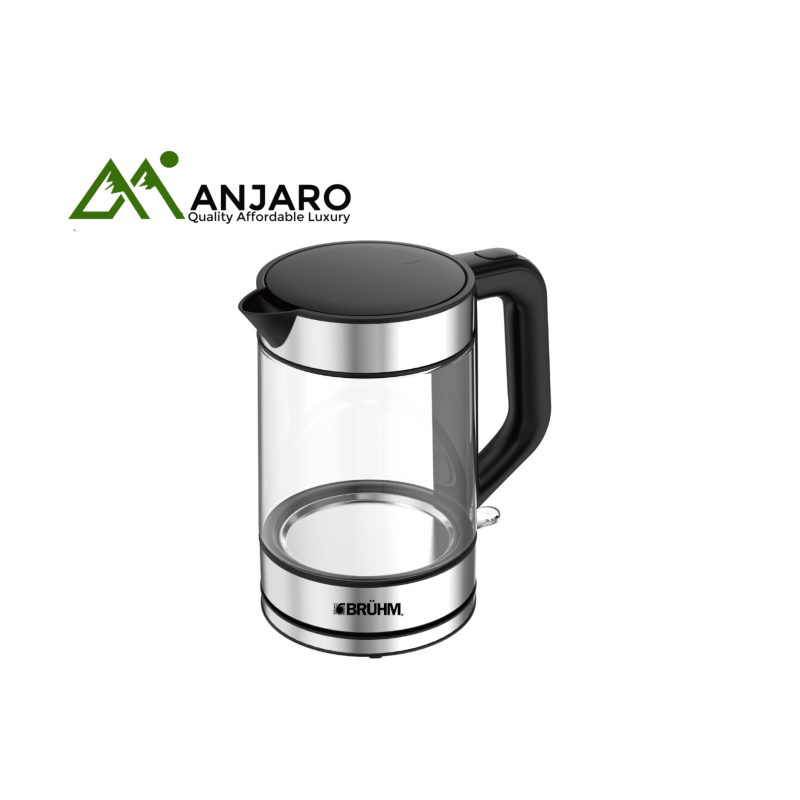 BRUHM Electric Kettle BKW-17GM – 1.7L Glass Body, 2200W, LED Indicator, Auto Shut-Off