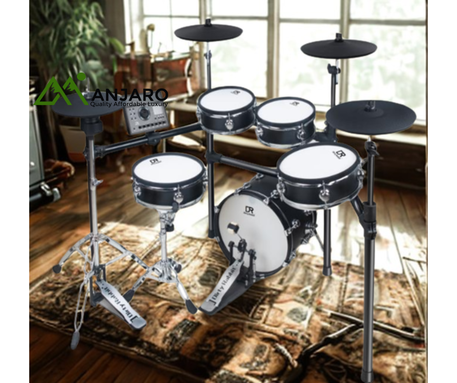 DR-E6 Electric Drum Set – 5-Piece Kit with Double Mesh Heads, Wood Shells & Bluetooth Audio