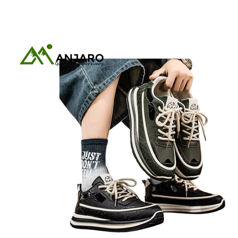 Lightweight Anti-Slip Sports Shoes – Breathable Thick-Soled Canvas Running Shoes for Men, High Elasticity & Wear-Resistant