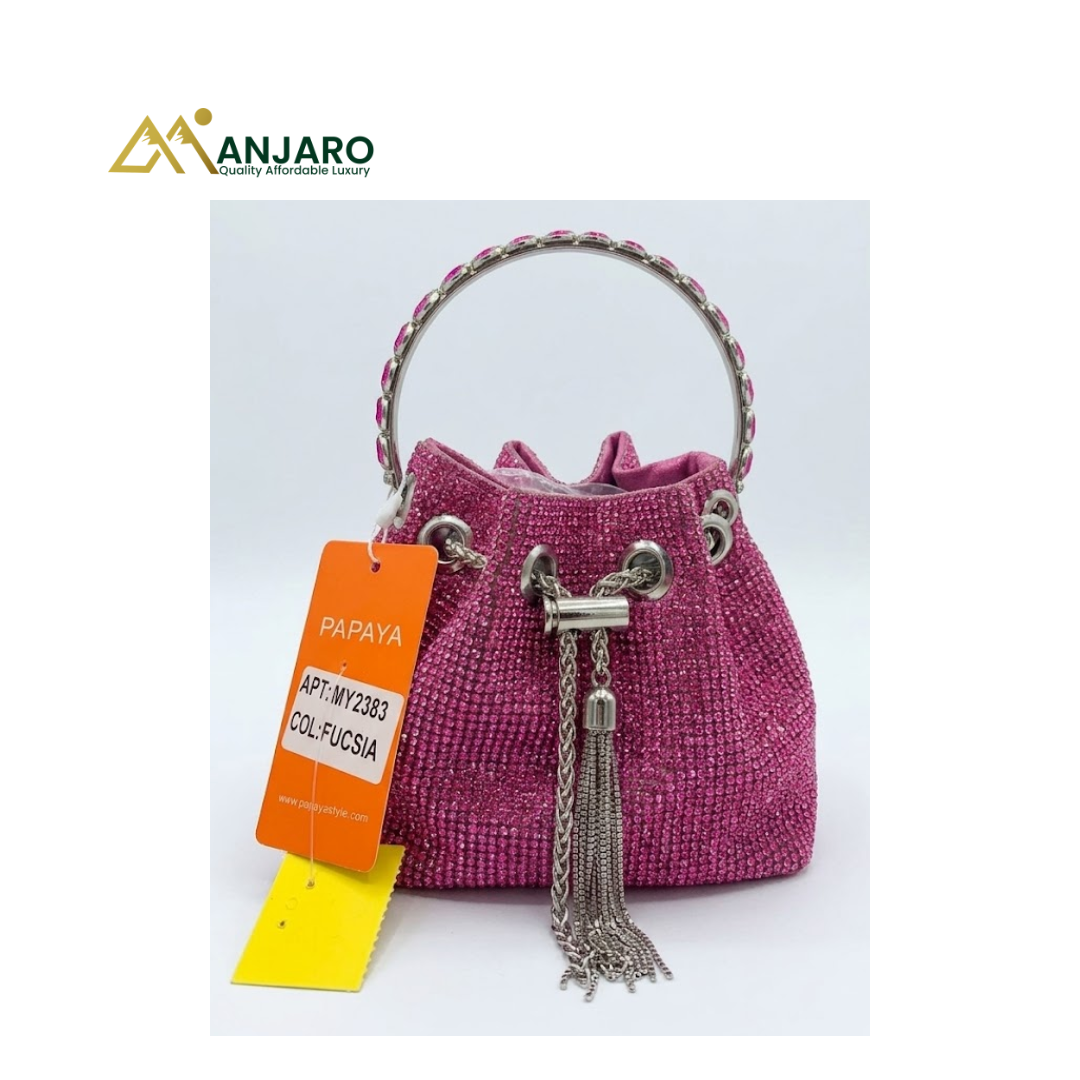 Papaya Rhinestone Embellished Bucket Bag – Women’s Sparkle Fashion Handbag