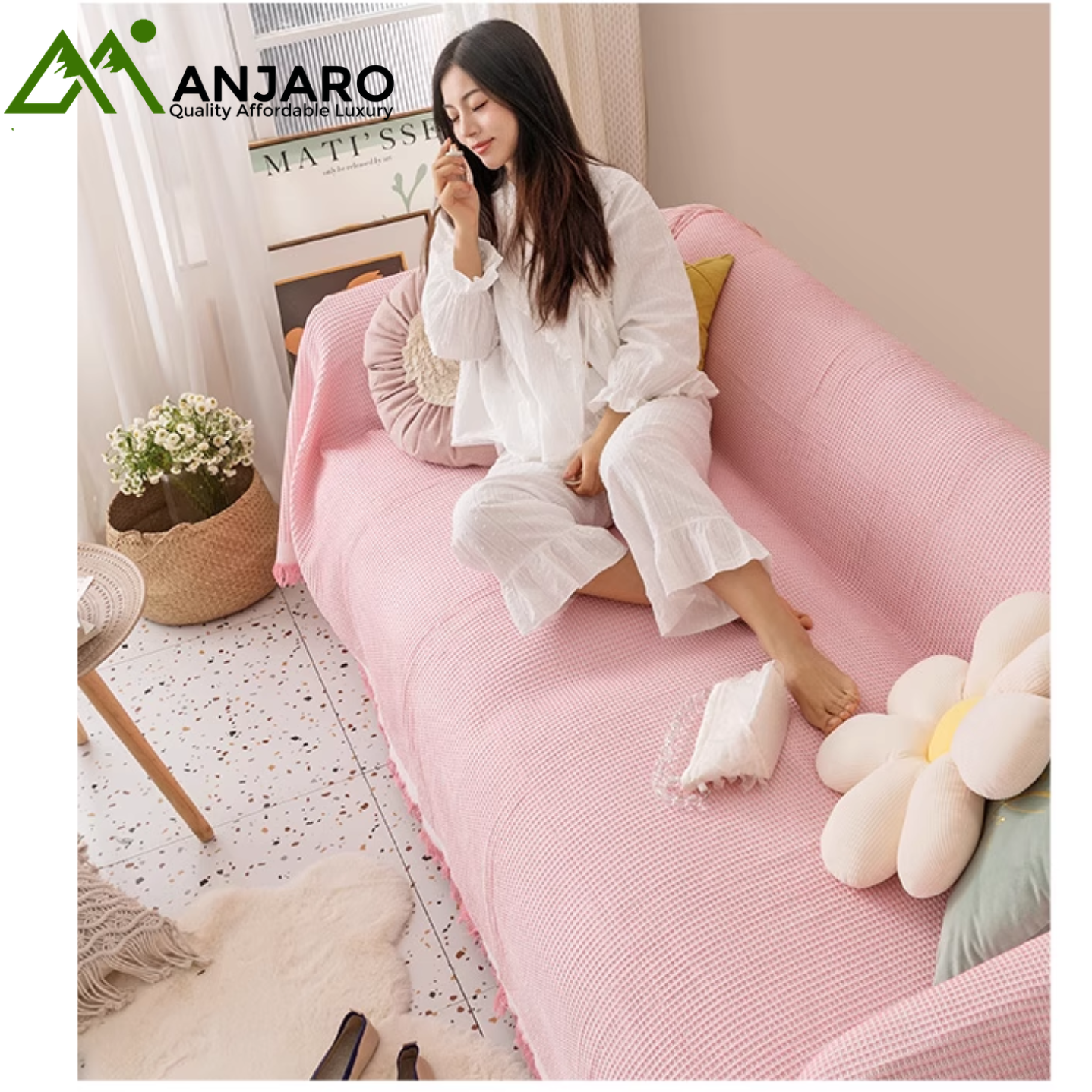 INS Pink Heart Full-Coverage Sofa Cover