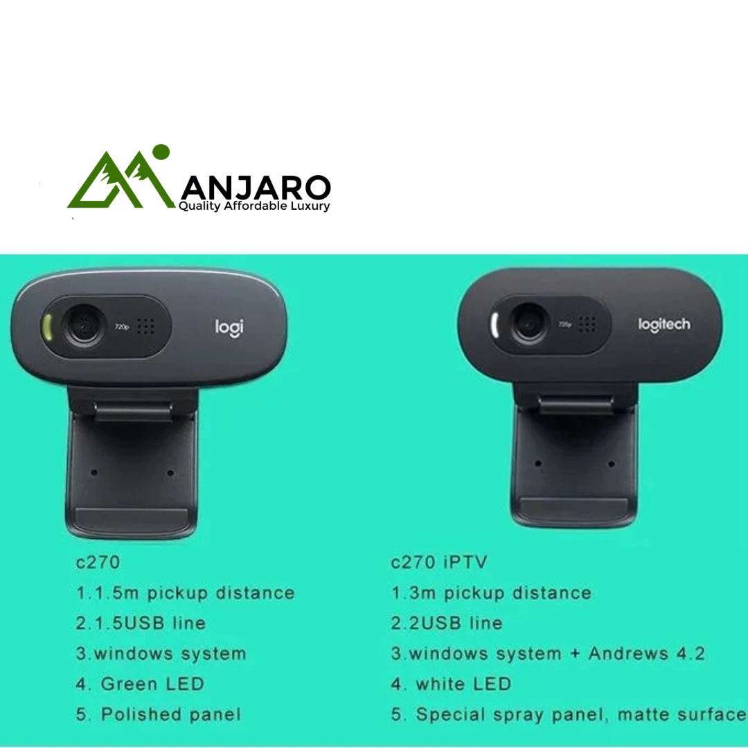 Logitech C270 HD Webcam – 720p Video, Noise-Cancelling Mic, Auto Light Correction – USB, Black