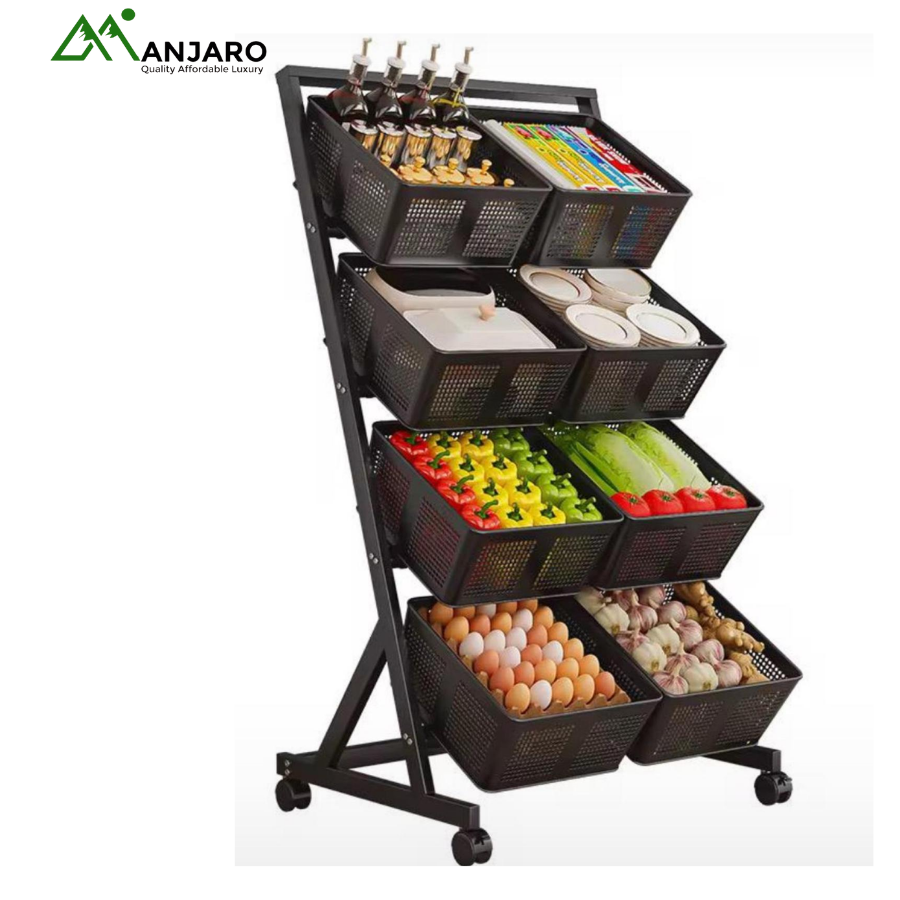 4-Tier Rolling Kitchen Storage Rack – 8-Basket Organizer for Vegetables, Groceries & Household Essentials