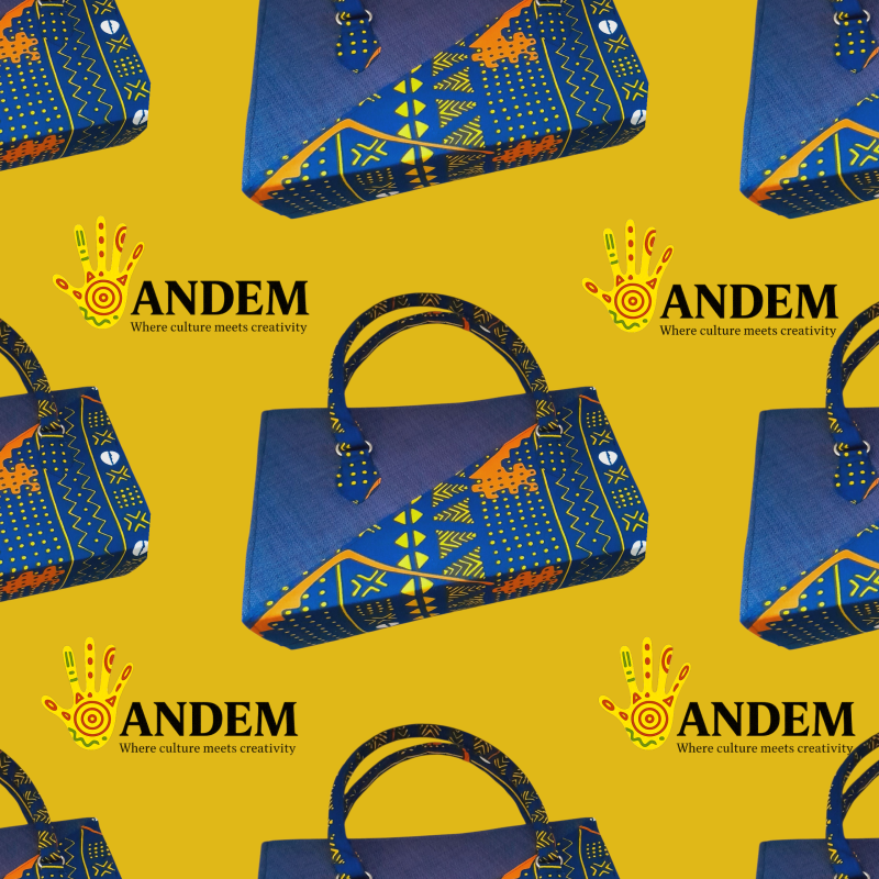 Makena Bag - Elegant Blue & Gold African Handbag