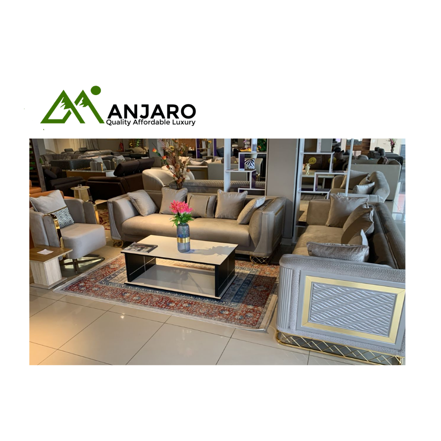 Aura Prestige 7-Seater Luxury Sofa Set - Two-Tone Velvet & Gold Accents for Elite Living