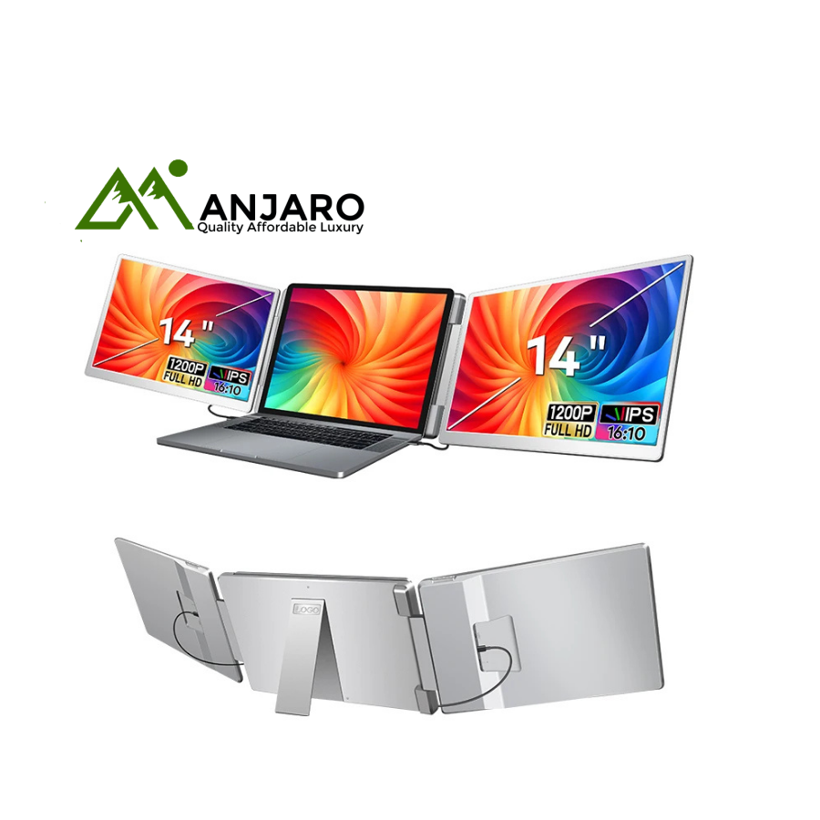 Easy Vertical Flip 14-Inch IPS 1200P Laptop Screen Extender – Super Light, Dual/Triple Display, USB-C & HDMI