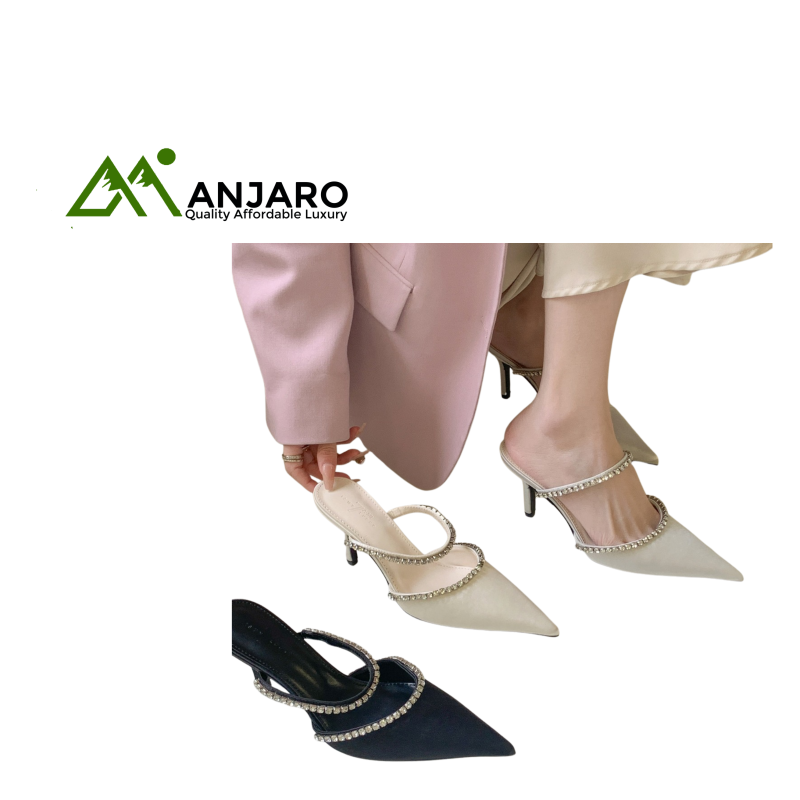 Doya Luxury Women’s Pointed Toe High Heel Sandals – Rhinestone Stiletto Party Pumps with Fur Upper