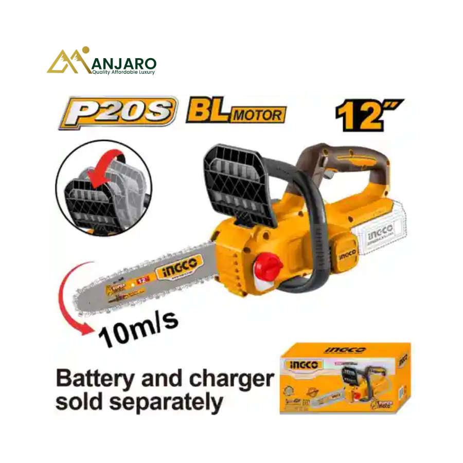 Ingco Cordless Chain Saw – 12" Brushless Chainsaw with Quick Brake – 20V CGSLI20126