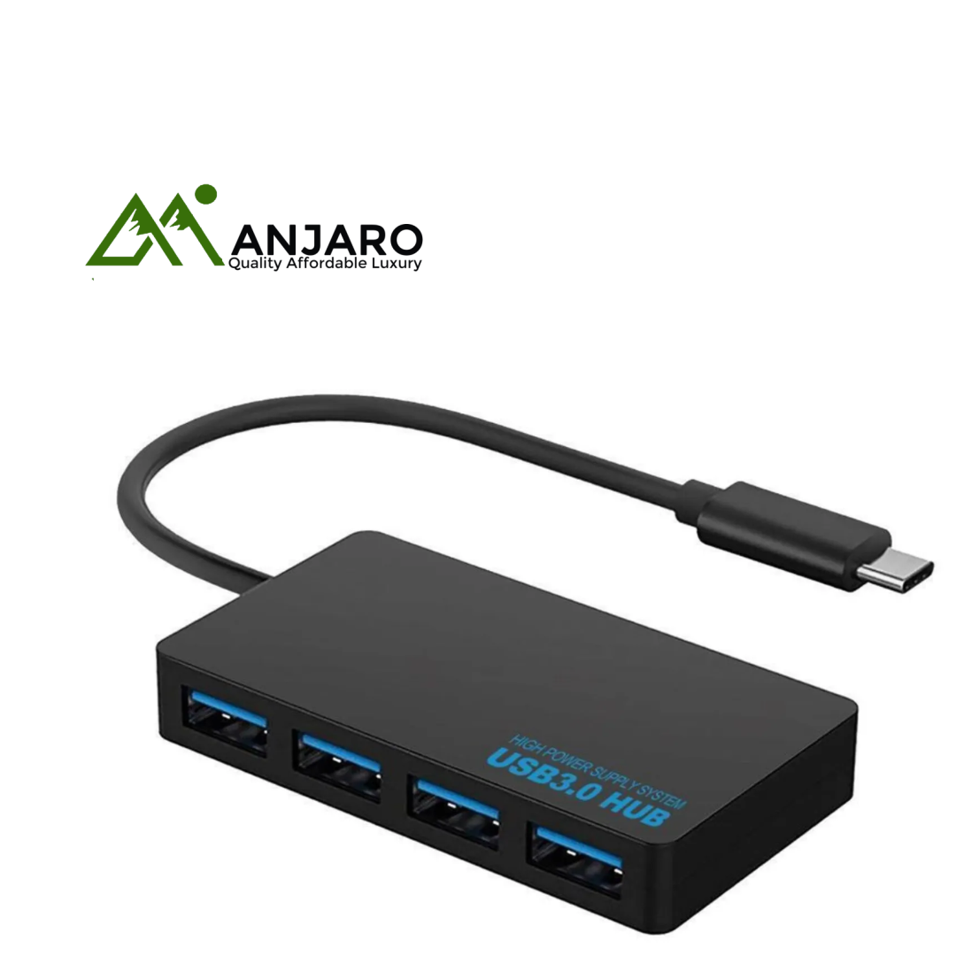4-in-1 Type-C Hub Splitter – USB 3.0, 60W PD, 4K HDMI, Audio/Mic Jack – Compact High-Speed Adapter