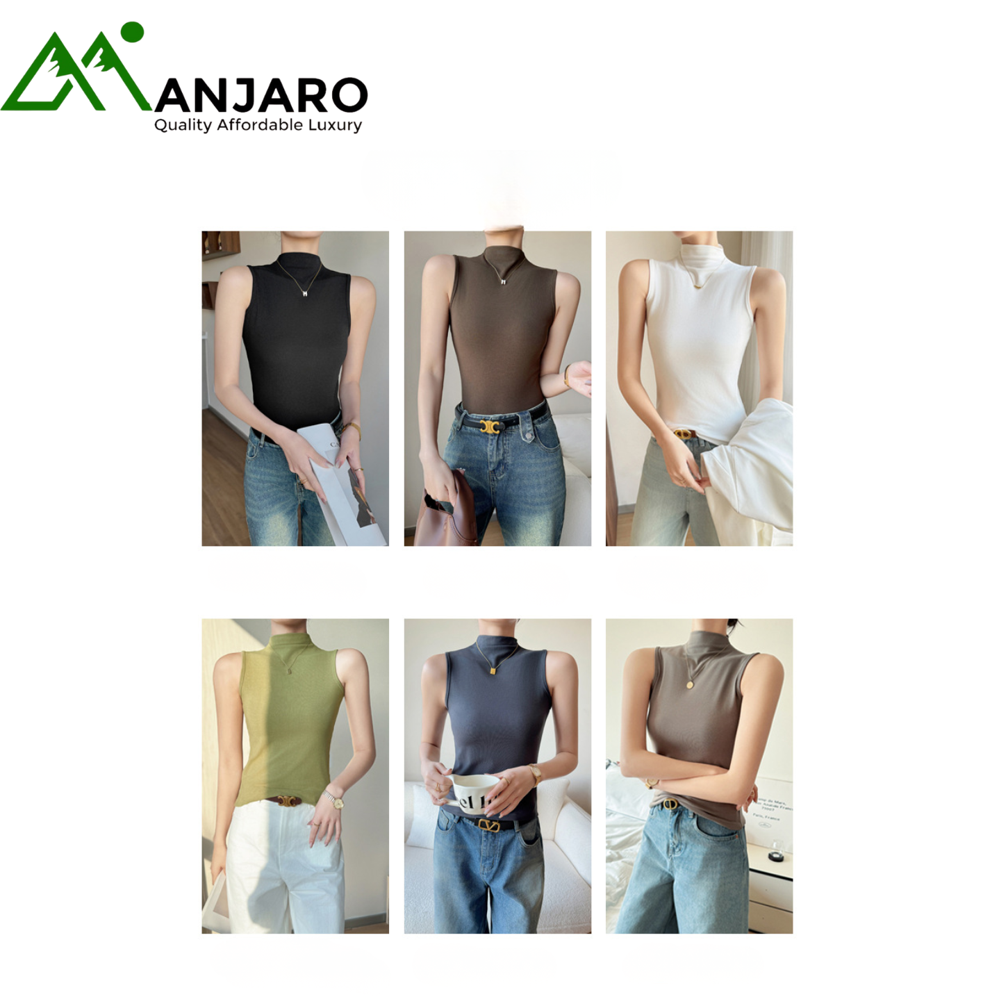 Plus-Size Women’s Modal Turtleneck Sleeveless Top (Shipping fee Included)