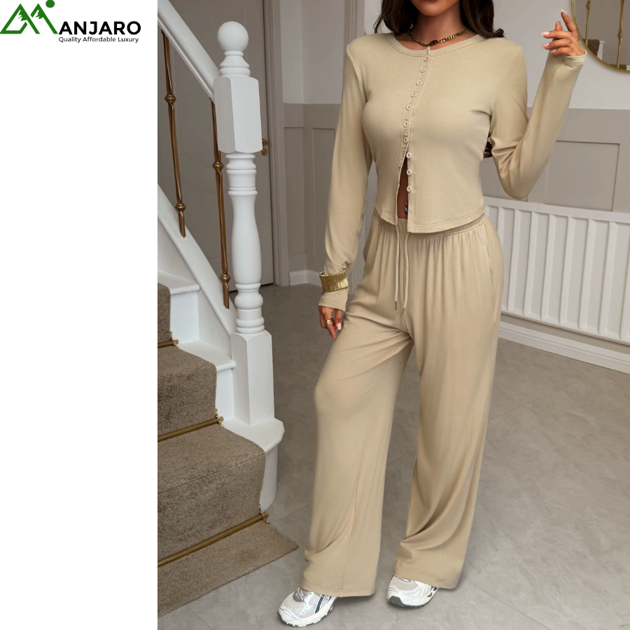 D&M Women’s 2-Piece Casual Tracksuit – Breathable, Anti-Pilling, Anti-Static Full-Length Set for Spring/Summer(Shipping Fee Included)