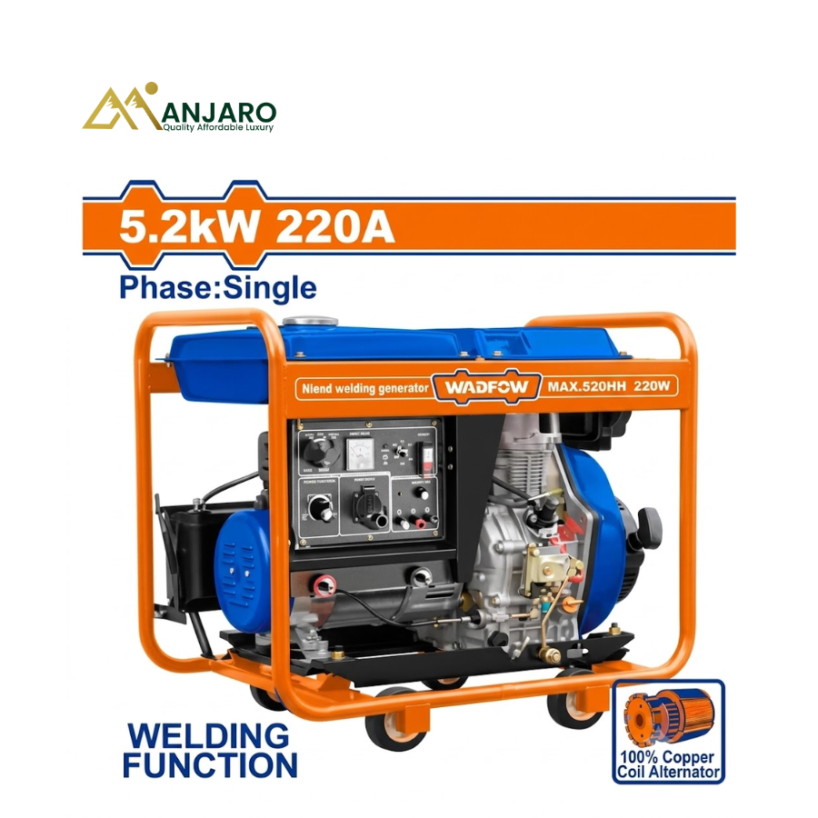 Wadfow Diesel Welder Generator– 5.0kW Single Phase Welding Generator with 220A Output – 12HP Engine WDGWA220