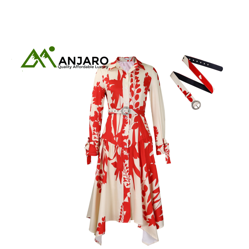 Summer Floral Long Sleeve Lapel Dress