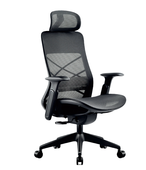 Modern Ergonomic Office Chair – Plastic Mesh, Fixed Armrest & High-Density Cushion (style-001-A1-BK-1)