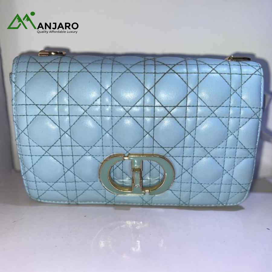 Light Blue Quilted Cannage Crossbody Bag – Chic, Compact & Designer-Inspired